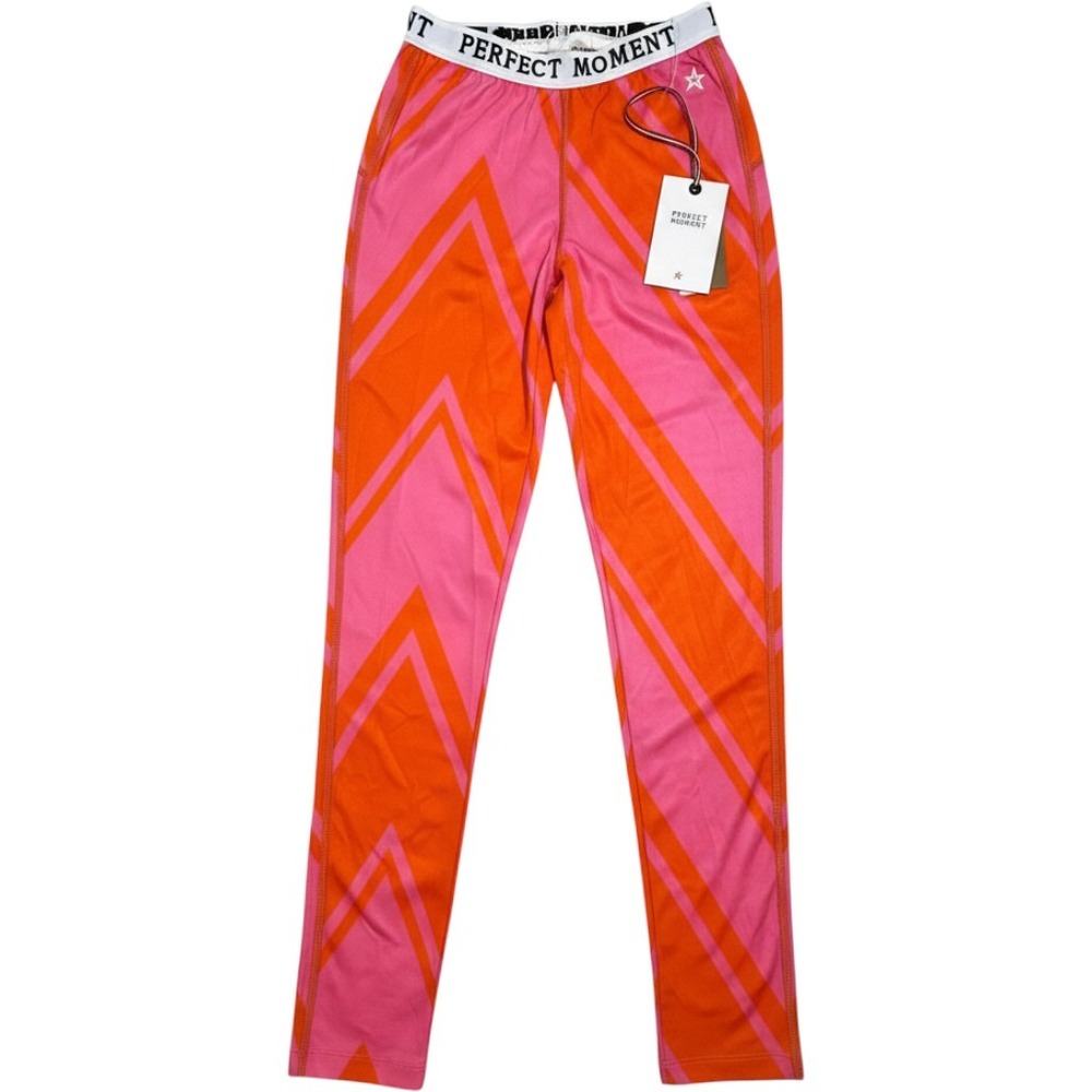 Perfect Moment Womens Thermal Leggings Pink Orange Chevron Base Layer M NWT
